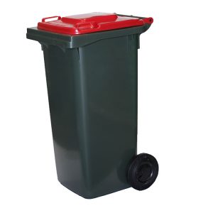 120 Litre Wheelie Bin, 2 Wheel Rubbish Bin with Red Lid