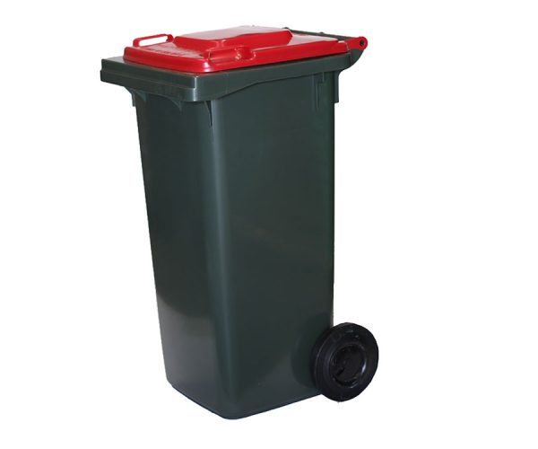 120 Litre Wheelie Bin, 2 Wheel Rubbish Bin with Red Lid