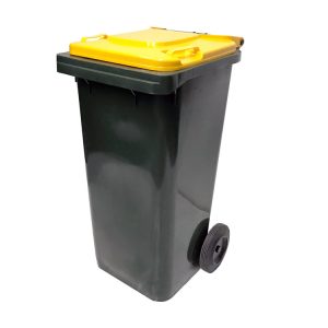 120 Litre Wheelie Bin, 2 Wheel Rubbish Bin with Yellow Lid