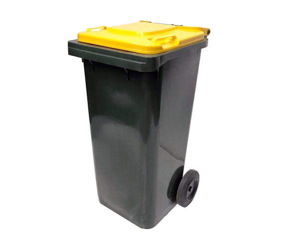 120 Litre Wheelie Bin, 2 Wheel Rubbish Bin with Yellow Lid