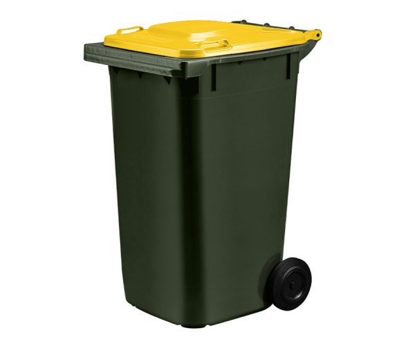 240 Litre Wheelie Bin, 2 Wheel Rubbish Bin with Yellow Lid
