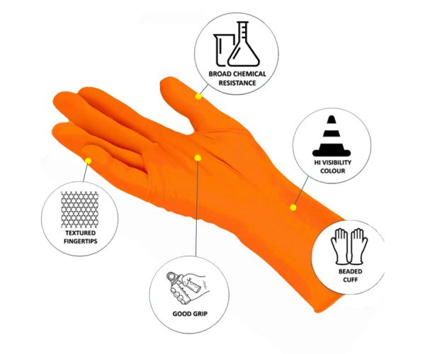 Pro-Val Nitrile Orange PF Orange Powder-Free Nitrile Rubber Disposable Gloves 100 per Pack
