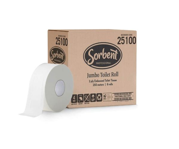 Sorbent 25100 Jumbo Roll Toilet Tissue Embossed 2ply 250m