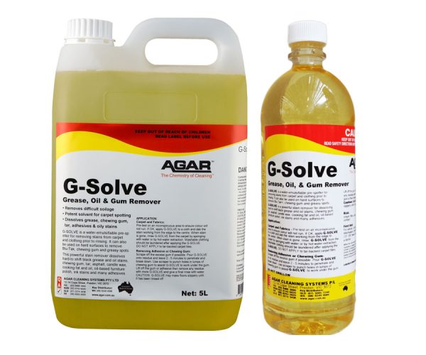 AGAR G-Solve Carpet Pre-Spotter Grease, Oil & Gum Remover GSolve 1Lt & 5Lt (GSO1, GSO5)