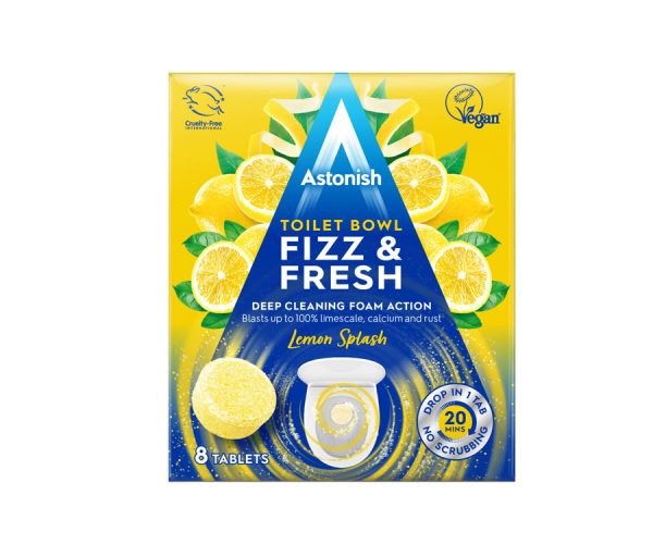 Astonish Toilet Bowl Fizz & Fresh Tabs - Lemon Splash (8 pack) Toilet Cleaner Remove Limescale, Calcium and Rust Easily (ASTTBT8)