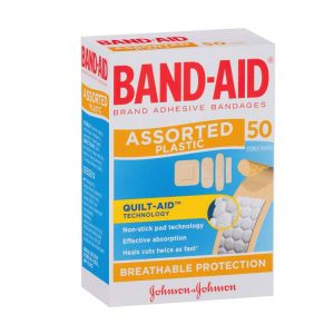 Band-Aid Strips Assorted Shapes Bandages Pack 50pc (80100)