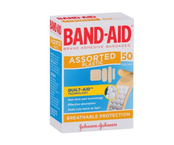 Band-Aid Strips Assorted Shapes Bandages Pack 50pc (80100)