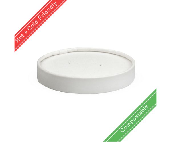 BioPak 250ml / 8oz (92mm) Paper BioBowl PLA White Lid 500pc Compostable Biodegradable Bowl Lid (BSCL-8PAPER)