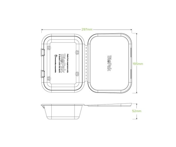 BioPak Biodegradable BioCane Clamshell Container 20x15x5cm x 300pc (B-HL-75-N)