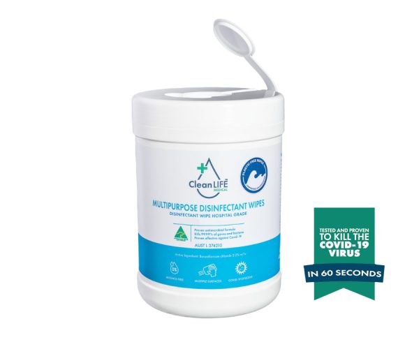 CleanLIFE Medical Multipurpose Disinfectant And Detergent Wipes Canister 75 Wipes 150 x 300mm, Box Qty x12 (CLM00002)