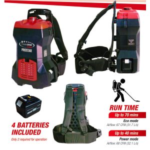 CLEANSTAR PROSTAR 36V Cordless Backpack Vacuum Cleaner with 4 Lithium-ion Batteries