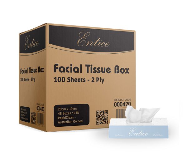 Entice Facial Tissue Box Paper - 2Ply 100 Sheets 48 Boxes (000420)