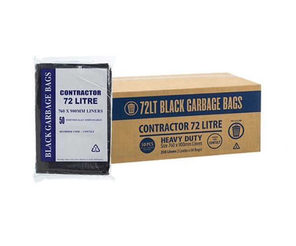 Garbage Bags 72L Black Contractor - Bin Liner HDPE Carton Qty 250