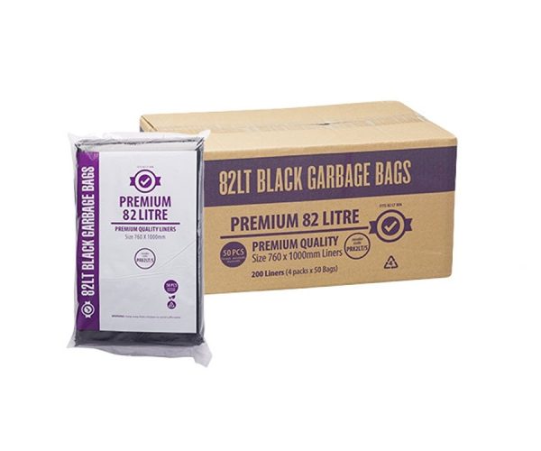 Garbage Bags 82L Premium Black Bin Liners Carton Qty 200