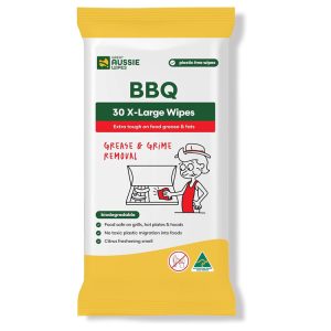 Great Aussie Wipes BBQ 30 Pack Large Size Textured Sustainable Wet Wipes Compostable and Plastic-Free Cleaning Wipes