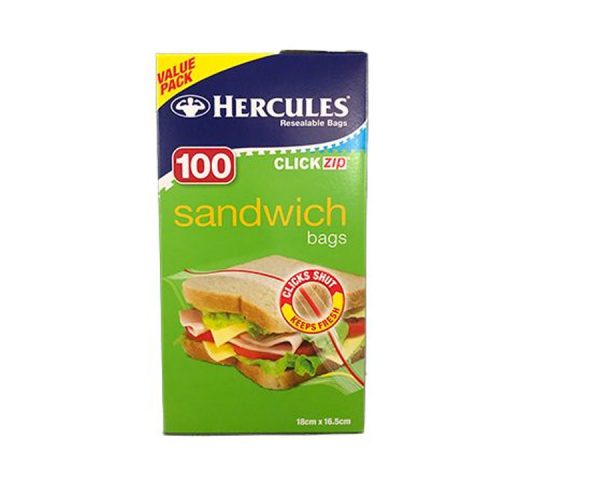 Hercules Click Zip Resealable Sandwich Bags 100pk (SW100)