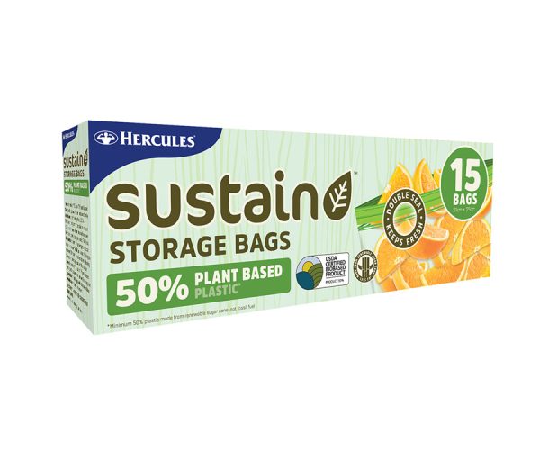 Hercules Large Sustain 50% Plant Based Zip Lock Resealable Storage Bags 15pc (SPBSTM15)