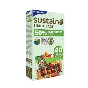 Hercules Sustain 50% Plant Based Zip Lock Resealable Snack Bags 40pc (SPBSN40)