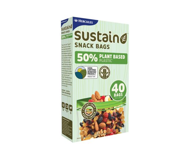 Hercules Sustain 50% Plant Based Zip Lock Resealable Snack Bags 40pc (SPBSN40)