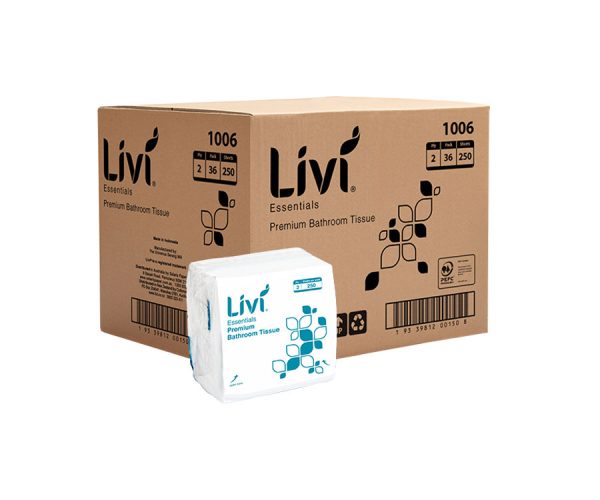 Livi Essentials Interleaved Toilet Tissue 2 Ply 250 Sheets - Qty 36 (1006)