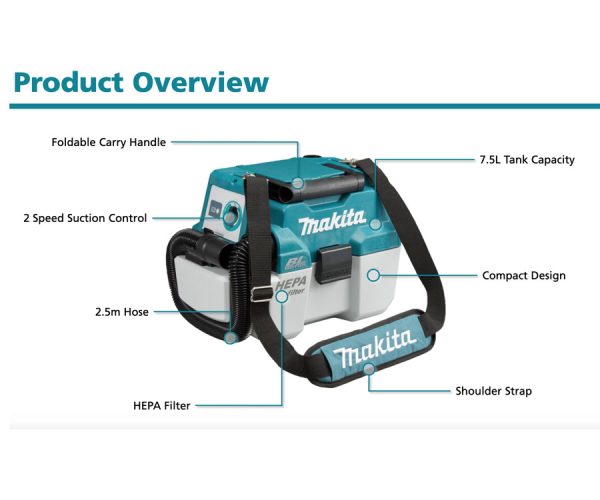 Makita 18V Brushless Wet/Dry Dust Extractor (DVC750LZX1)