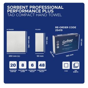 Sorbent Performance Plus Compact TAD Hand Towel 1ply 120 sheets 25419