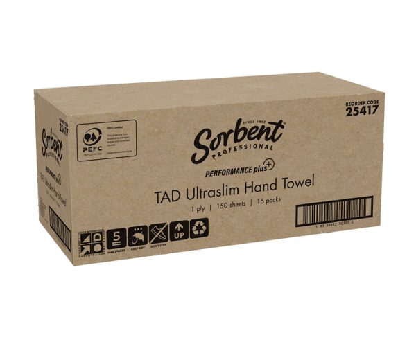 Sorbent TAD Ultraslim Paper Hand Towel 1Ply 150 Sheets 25417