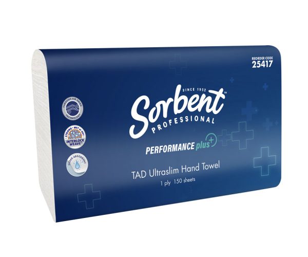 Sorbent TAD Ultraslim Paper Hand Towel 1Ply 150 Sheets 25417