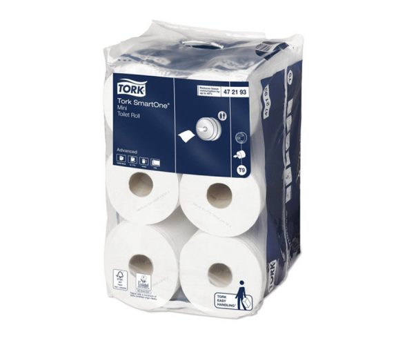 Tork Smartone Mini Toilet Roll 2-Ply Advanced T9 White - Carton 12 Rolls (472193)